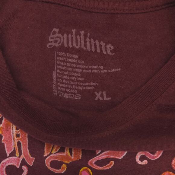 Sublime Casual Graphic Crew Neck Short Sleeve T Shirt Womens Size XL Maroon - Picture 3 of 9